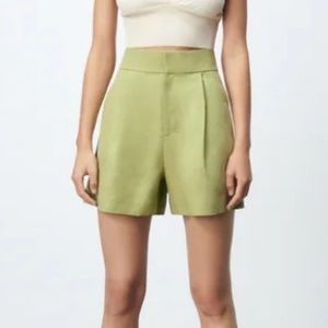 NWT Zara High Waisted Linen Shorts, Green, size: medium